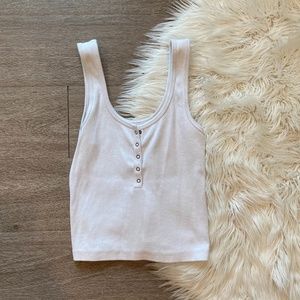 Abercrombie & Fitch White Ribbed Henley Tank Top